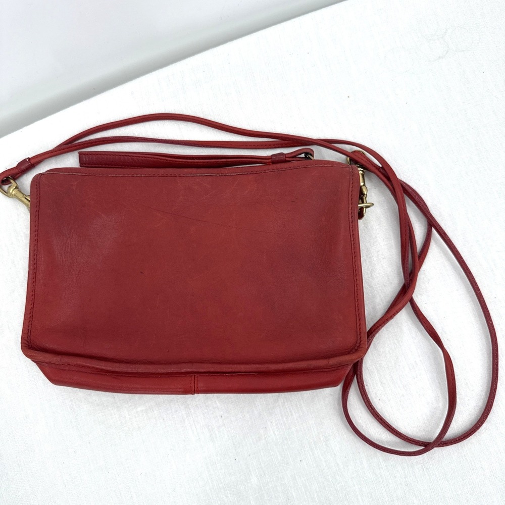 Vintage Red Leather Coach 034-5016 Crossbody Bean Bag Creed Made In USA